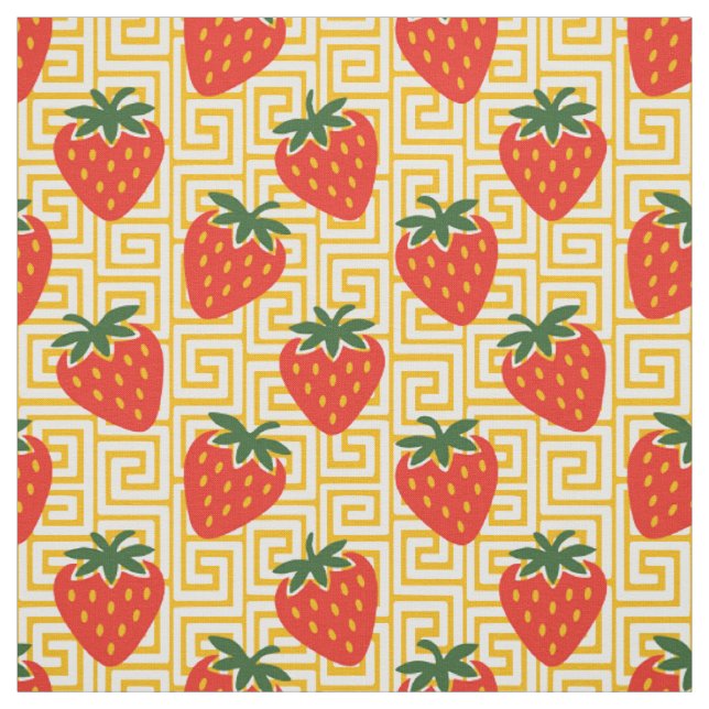 Tecido Arte Popular Morango Chave Grega em Vermelho e Dou (Modelo)