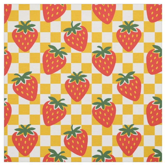 Tecido Arte Popular Morango Xadrez em Vermelho e Dourado (Modelo)