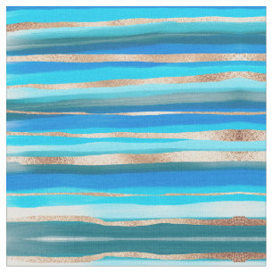 Tecido Artsy Ocean Aqua Blue Dourado Abstrato Stripes
