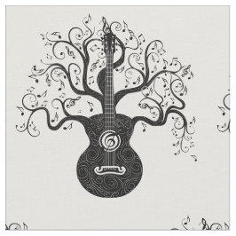 Tecido Árvore de guitarra da vida e notas musicais