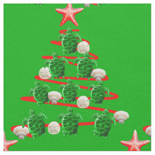 Tecido Árvore de Natal de Tartarugas do Mar Verde