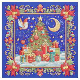 Tecido Árvore de Natal decorada bordada com presentes
