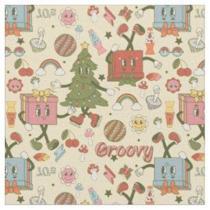 Tecido árvore de natal disco retrô groovy dos anos 70
