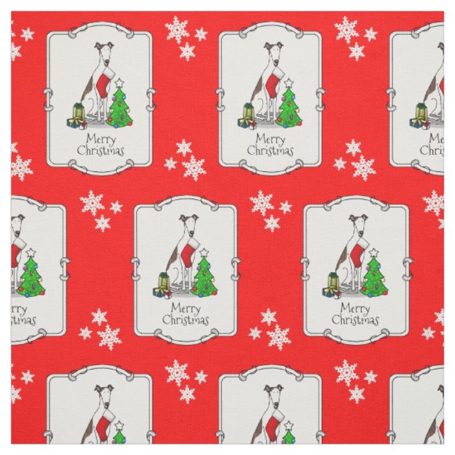 Tecido Árvore de Natal Divertida 2 Cão Greyhound (branco- (Modelo)