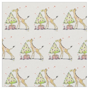 Tecido Árvore de Natal & girafa - festa de Natal festiva