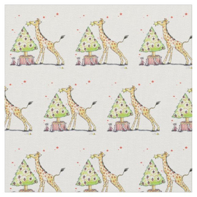 Tecido Árvore de Natal & girafa - festa de Natal festiva (Detalhe)