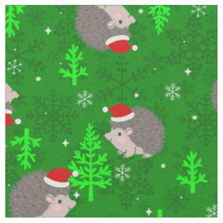 Tecido árvore de natal santa ouriço floco de neve verde