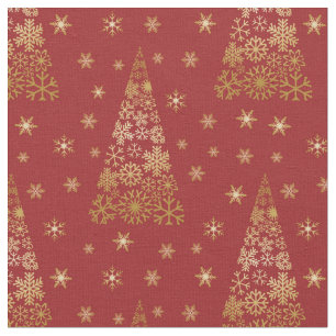 Tecido Árvore de Natal Vermelha e Dourada