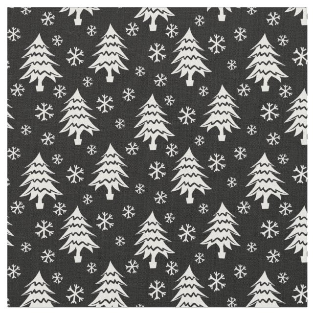 Tecido Árvore de Natal Whimsic Floco de Neve Preto Branco (Detalhe)