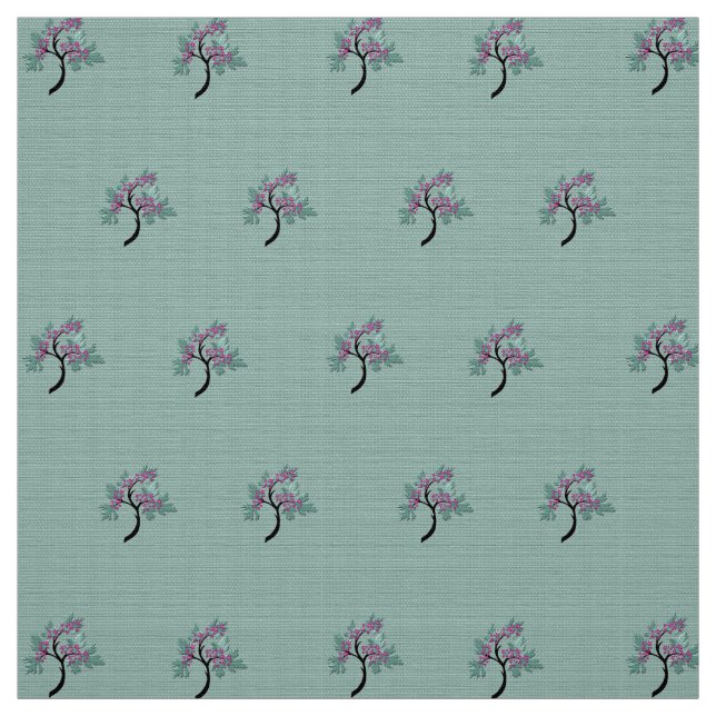 Tecido Árvore Florida Graciosa Verde + Ameixa 60"  (Modelo)