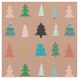 Tecido Árvores de Natal adoráveis, cor-de-rosa, verdes, p