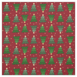 Tecido Árvores de Natal com Estrelas em Vermelho Personal