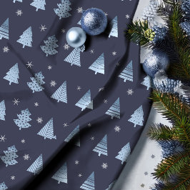 Tecido Árvores de Natal e Flocos de Neve Padrão Azul ID86