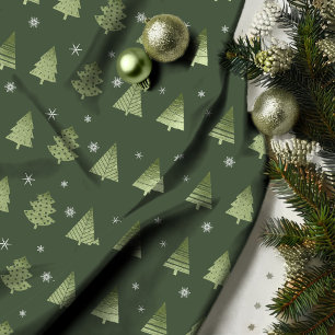 Tecido Árvores de Natal e Flocos de Neve Padrão Verde ID8