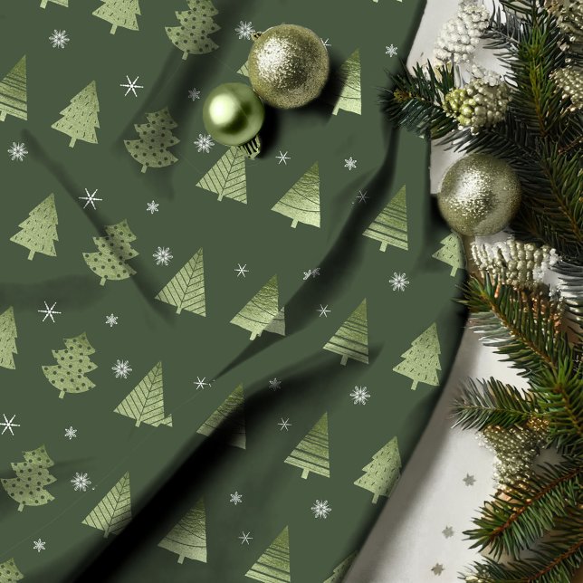 Tecido Árvores de Natal e Flocos de Neve Padrão Verde ID8 (Criador carregado)