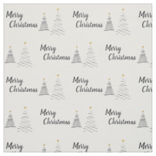 Tecido Árvores de Natal Elegantes Preto e Branco