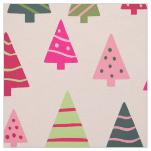 Tecido Árvores de Natal rosa e verde