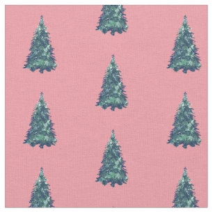 Tecido Árvores de Natal Verdes e Simples Modernas, Rosa