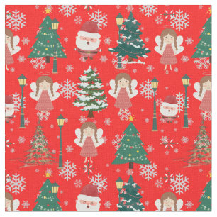Tecido Árvores de Papai noel de natal vermelho moderno vi