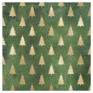 Tecido Árvores Douradas Verdes do Natal