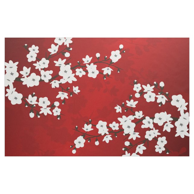 Tecido Asia Floral White Chersom Red (Jarda)