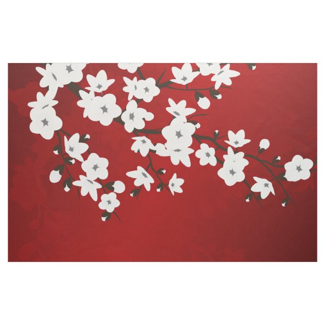 Tecido Asia Floral White Chersom Red (Jarda)