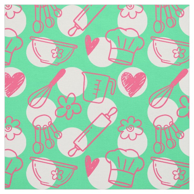 Tecido Assando Doodles em Pontinhos - Rosa & Verde (Modelo)