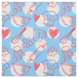 Tecido Assando Doodles em Pontos Polka - Rosa e Azul Clar