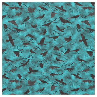 Tecido Assassinato dos corvos no azul