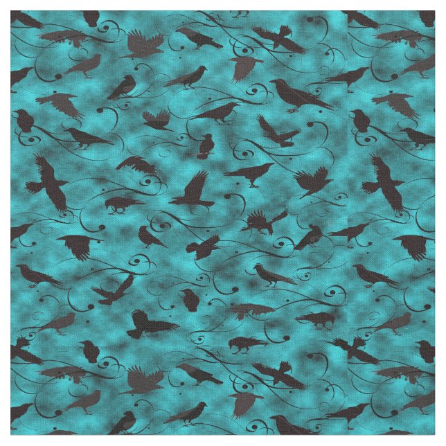 Tecido Assassinato dos corvos no azul (Detalhe)