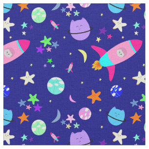 Tecido astronaut cat spaceship galaxy