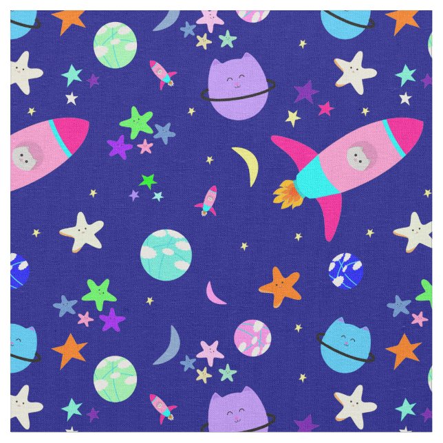 Tecido astronaut cat spaceship galaxy (Detalhe)