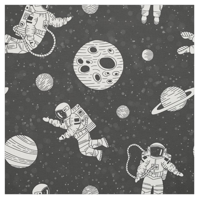 Tecido Astronautas no espaço sideral preto e branco (Modelo)