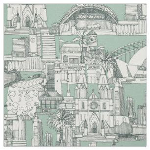 Tecido Austrália toile de jouy azul claro