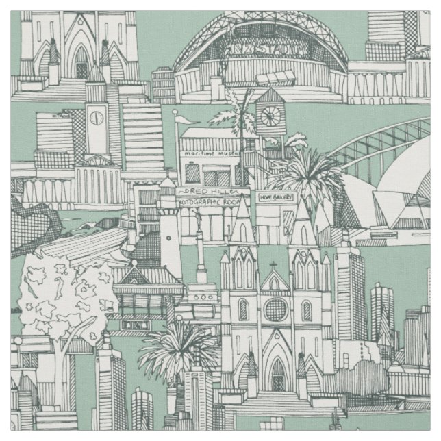 Tecido Austrália toile de jouy azul claro (Modelo)