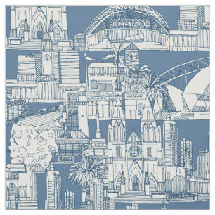 Tecido Austrália toile de jouy denim cobalto