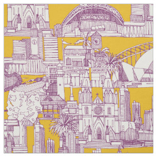 Tecido Austrália toile de jouy roxo amarelo