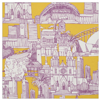 Tecido Austrália toile de jouy roxo amarelo