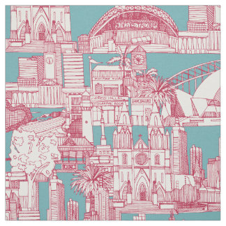 Tecido Australia toile de jouy viva magenta turquoise