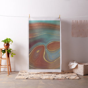 Tecido Autumn Strata   Terra Cotta Teal e Agate Dourado