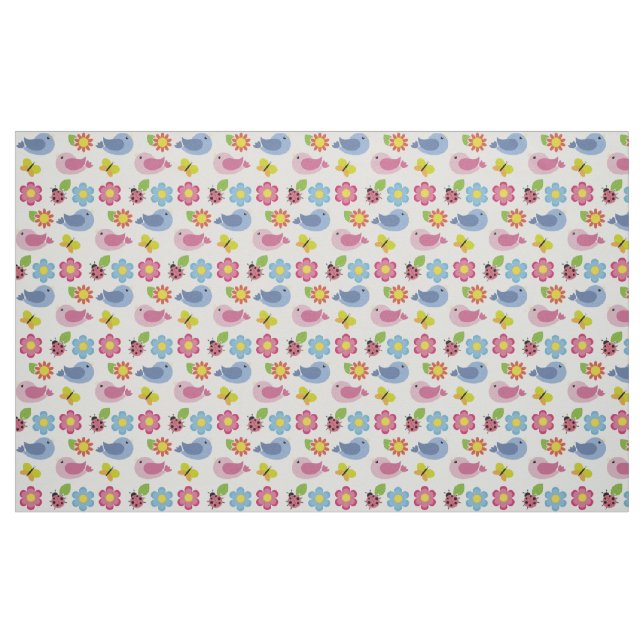 Tecido Aves,Borboleta,Ladybug E Flores (Fat Quarter)