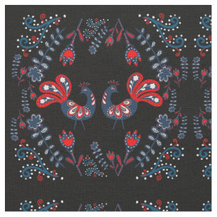 Tecido Aves De Arte Popular Escandinavas Monogramadas