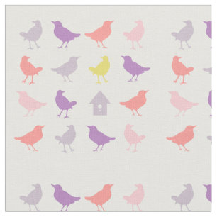 Tecido Aves de Pastel, rosa e púrpura, com Aves