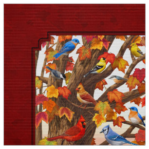 Tecido Aves no Outono Maple Tree Red