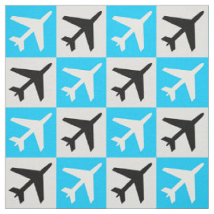 Tecido Avião de Jatos Voadores de Aviação Geométrica Azul