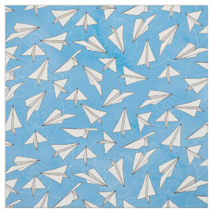 Tecido Avião de Papel Engraçado com Padrão Azul