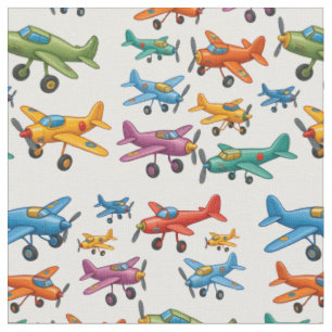 Tecido Aviões Antigos Coloridos Padrão – Aviação Retro