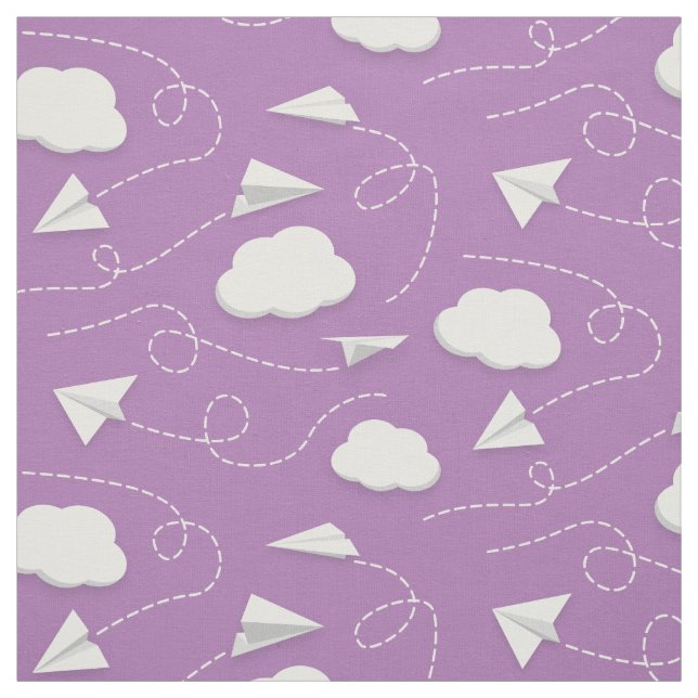 Tecido aviões de papel voando entre nuvens lavanda (Modelo)