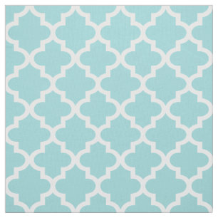 Tecido Azul Água Moderna e Padrão Quatrefoil Branco