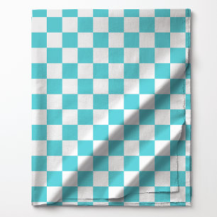 Tecido Azul Aquamarina e Padrão Xadrez Branco